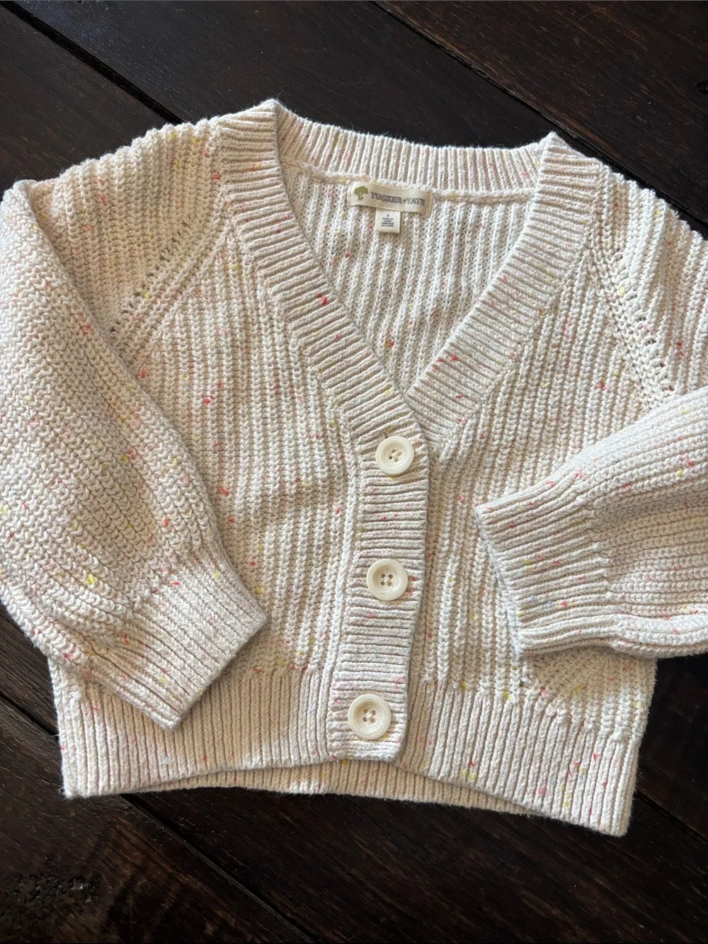 Tucker + Tate Cream Speckled V-Neck Button Cardigan